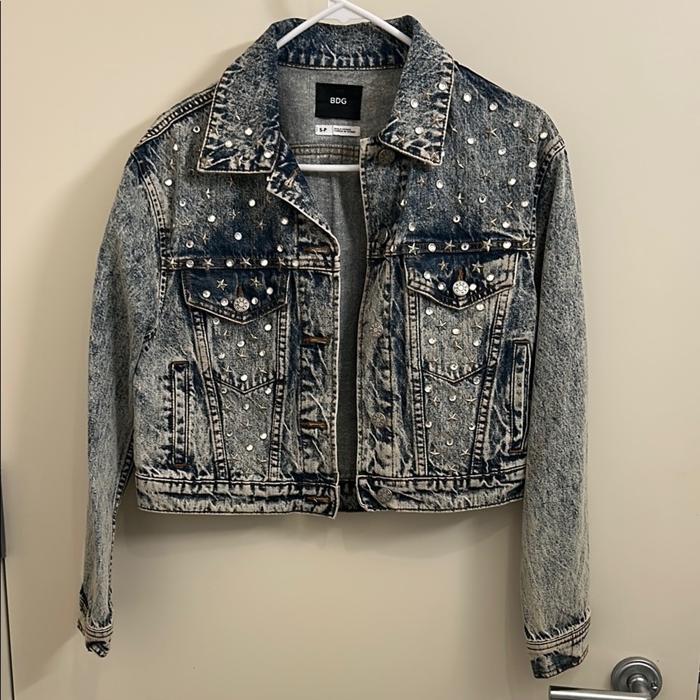 Acid Wash Embellished Denim Jacket